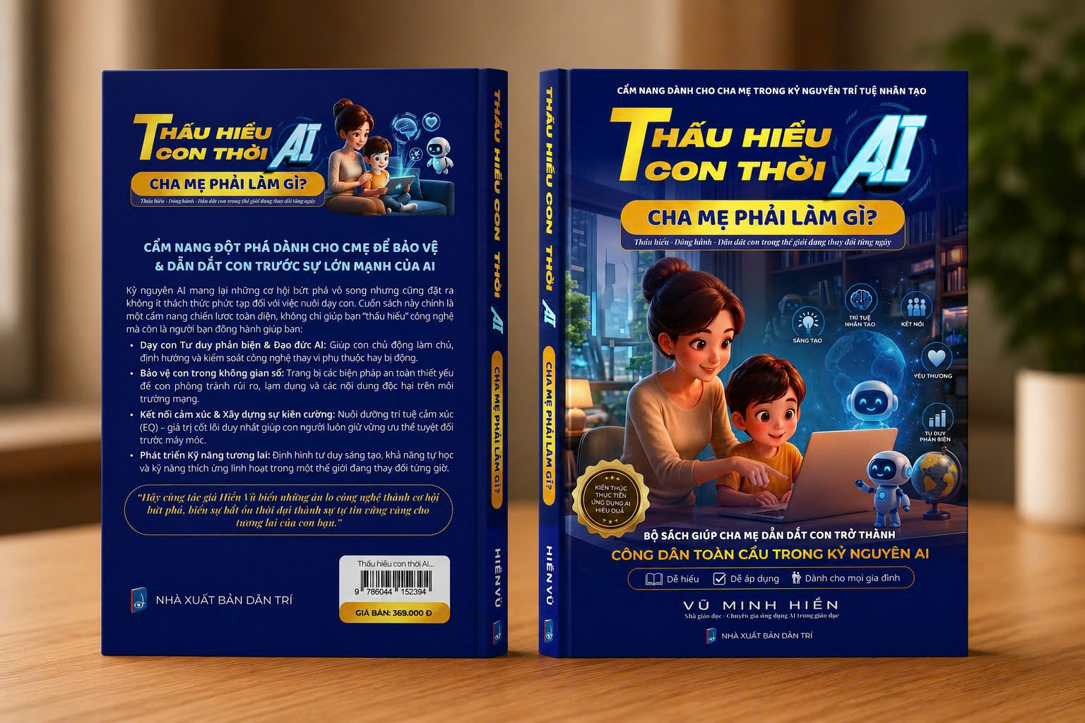 Bìa trải đầy đủ cuốn sách: bìa sau, gáy, bìa trước và tay gấp tác giả